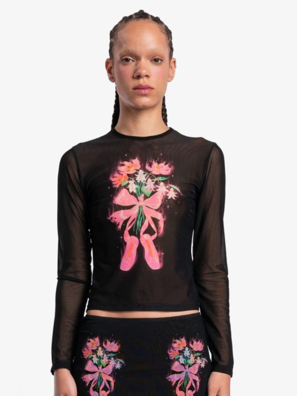 Sandy Liang Mesh Black Scoby Ballet Top